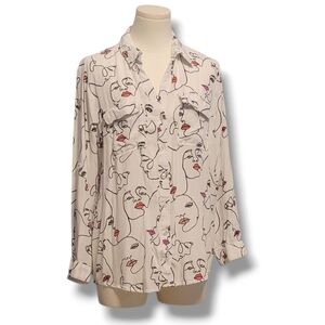 MILK & HONEY - XL Artistic Face Print Button Down Shirt
